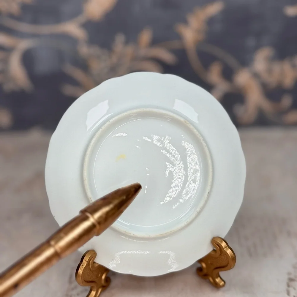 Antique Haviland Style Limoges Floral Saucers Gold Trim Set 2